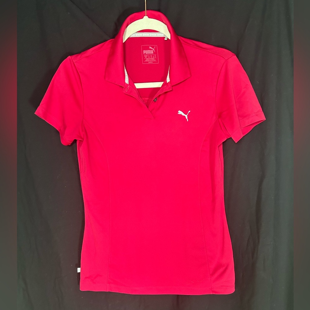 PUMA Women's Bright Pink Short Sleeve Polo (Size Small)